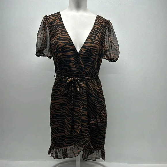 Majorelle Brin Mini Dress Short Sleeve Brown Black Zebra Print New Size M Medium - Picture 2 of 14